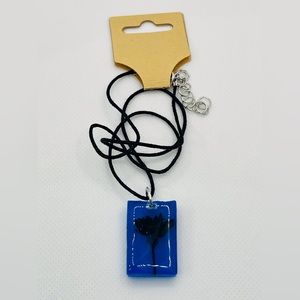 Handmade Preserved black flower blue base necklace